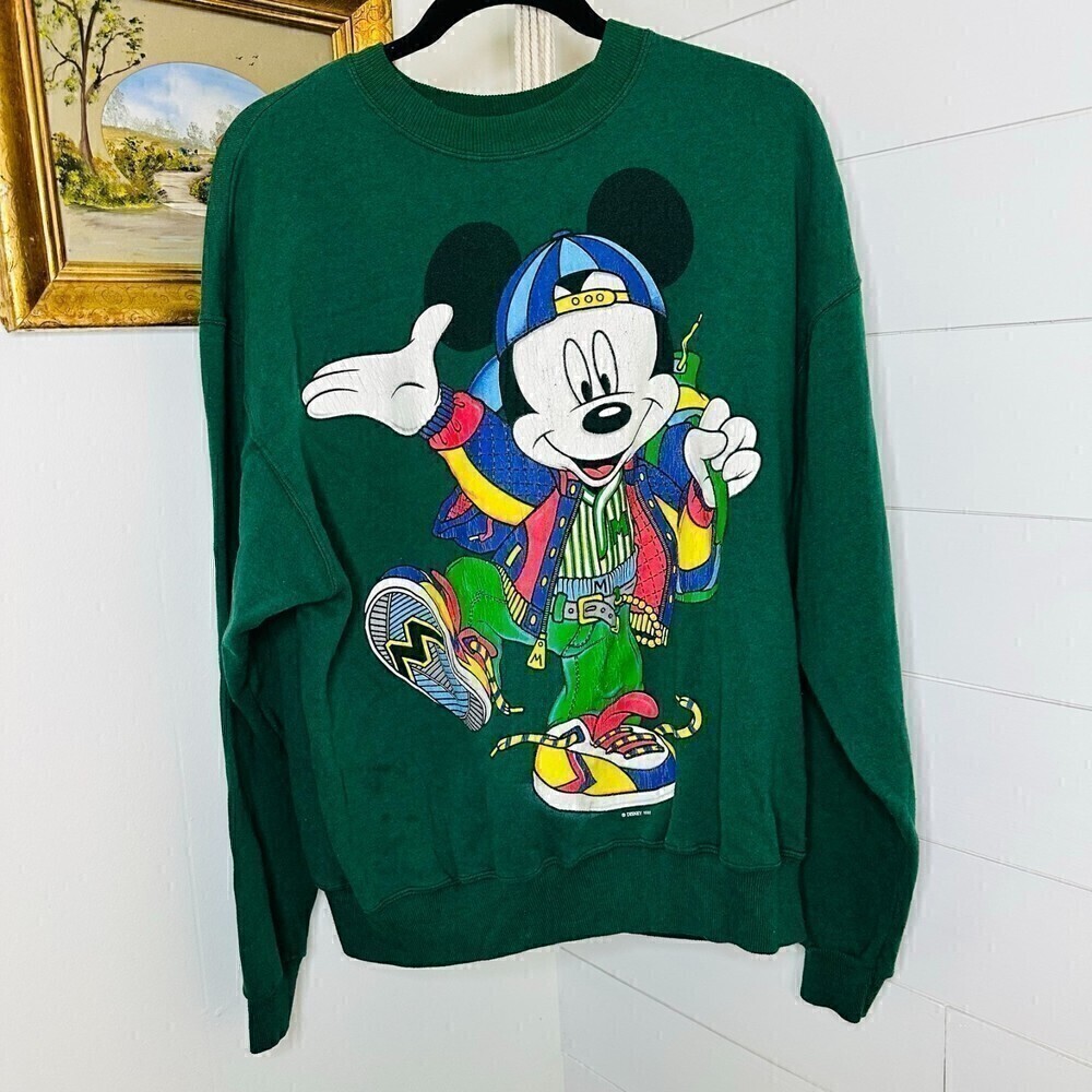 Mickey Unlimited Vtg 90's Hip Hop Mickey Sweatshirt Green USA Made XL